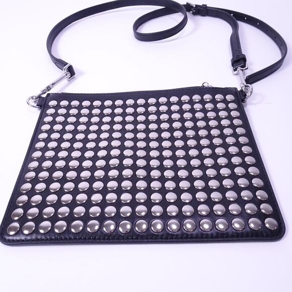 Theory Women's Transformer Studs Leather Pouch Clutch NWT 255 Black Silver - Picture 6 of 7